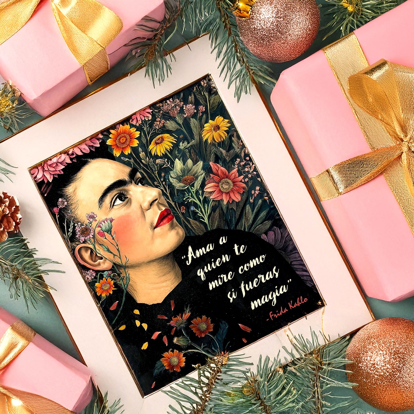 Frida Kahlo Inspired Empowering Boho Floral Wall Art Print