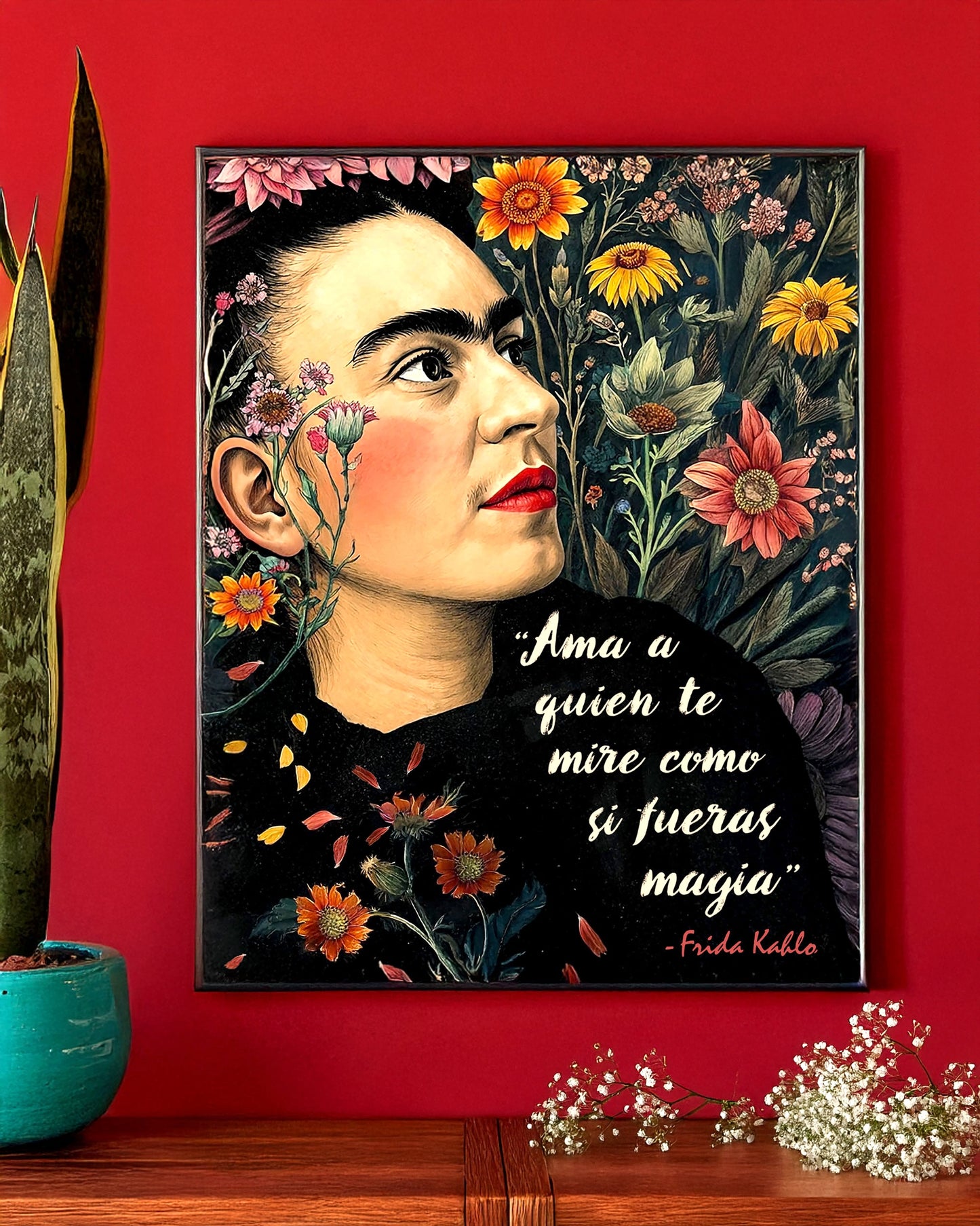 Frida Kahlo Inspired Empowering Boho Floral Wall Art Print