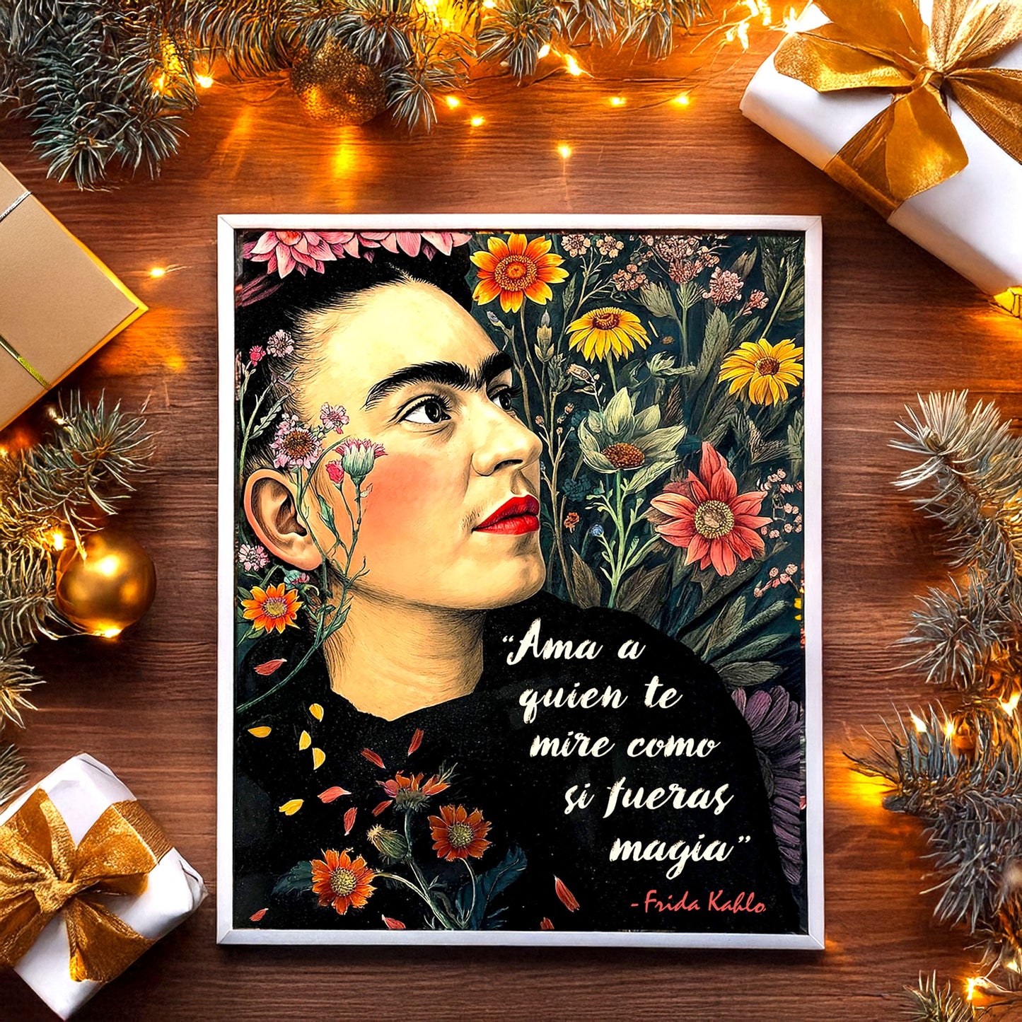 Frida Kahlo Inspired Empowering Boho Floral Wall Art Print