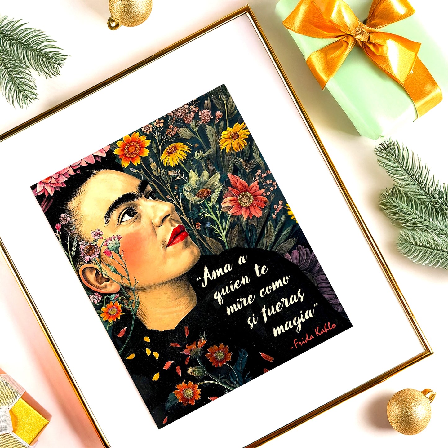 Frida Kahlo Inspired Empowering Boho Floral Wall Art Print