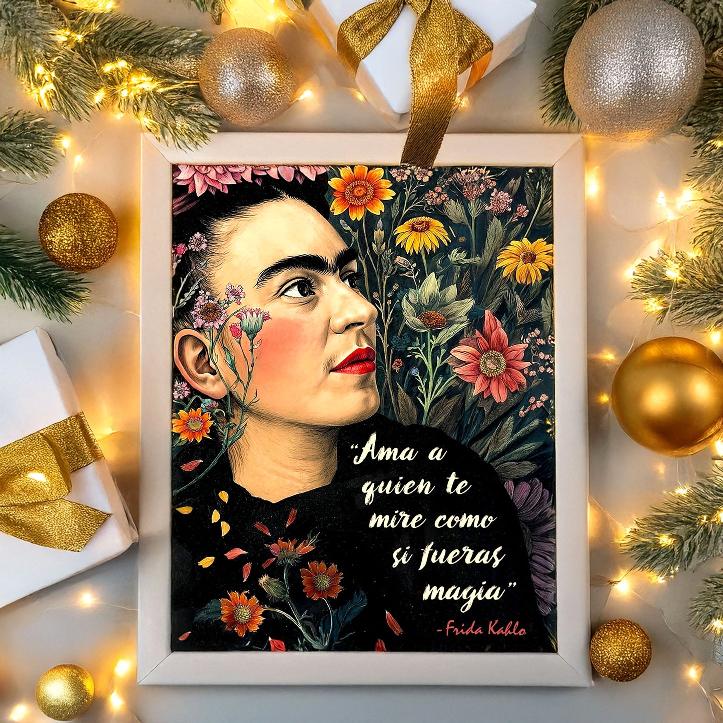 Frida Kahlo Inspired Empowering Boho Floral Wall Art Print