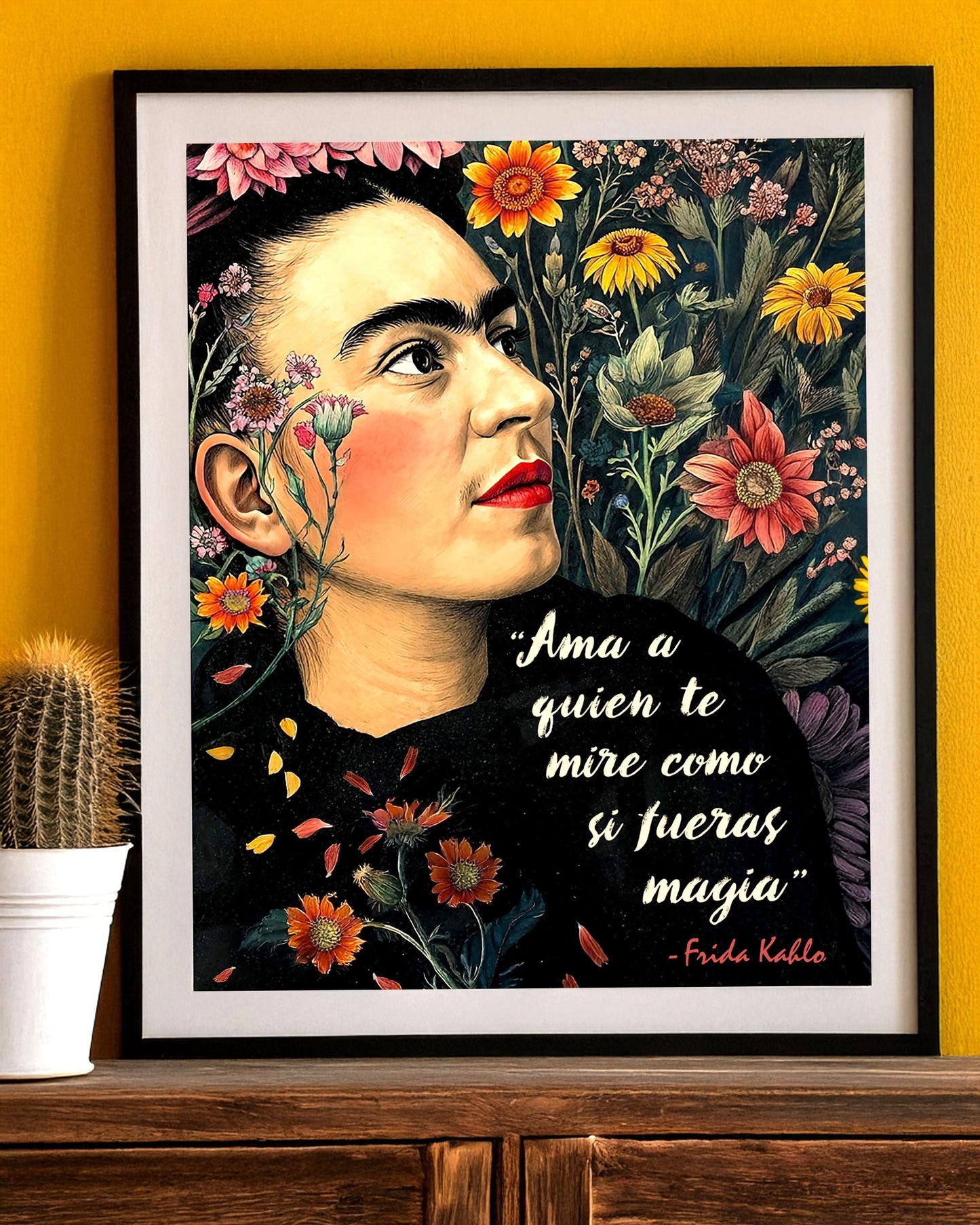 Frida Kahlo Inspired Empowering Boho Floral Wall Art Print