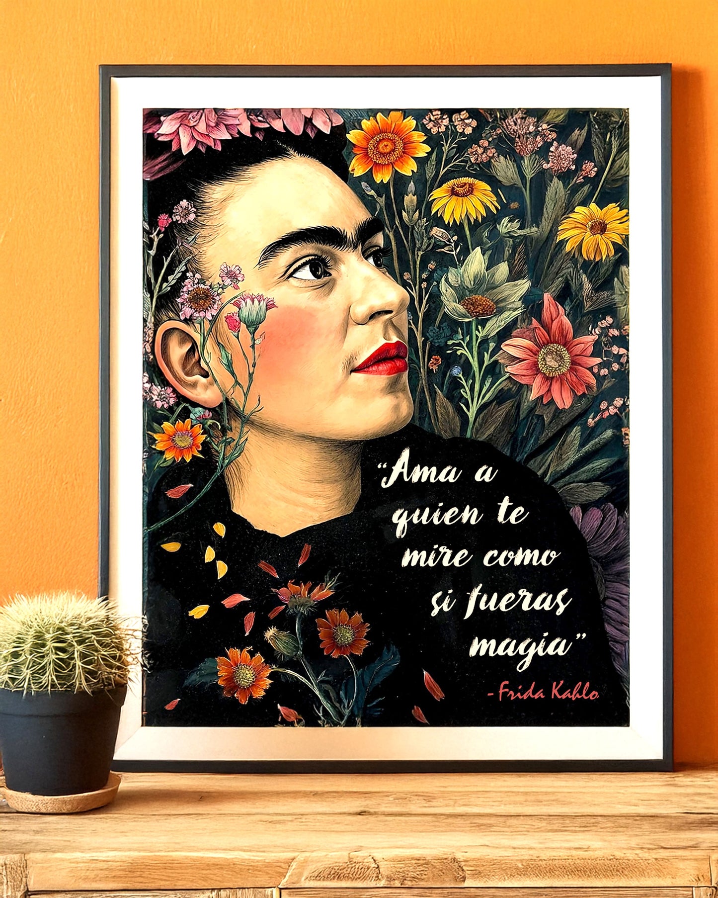 Frida Kahlo Inspired Empowering Boho Floral Wall Art Print