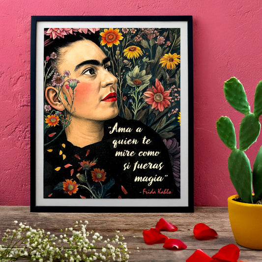 Frida Kahlo Inspired Empowering Boho Floral Wall Art Print