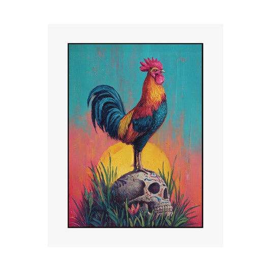 Rooster & Calavera Sun Poster — Life & Courage Art Print (Satin Poster)