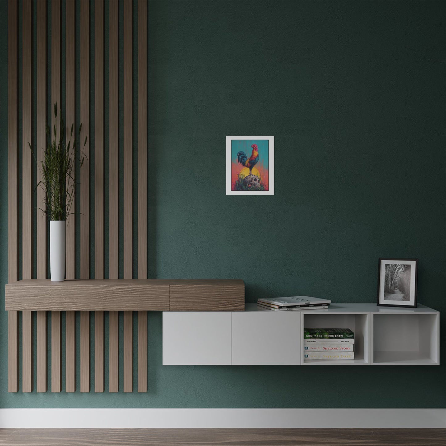 Rooster & Calavera Sun Poster — Life & Courage Art Print (Satin Poster)