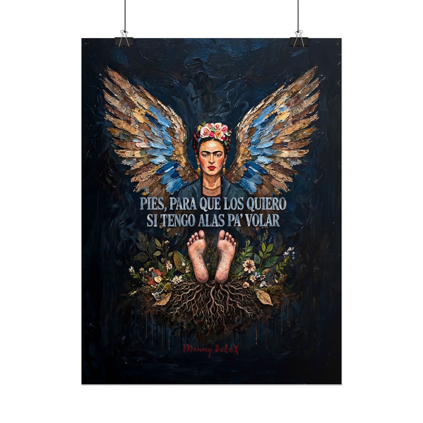Frida Kahlo Wings Poster – "Pies, para que los quiero si tengo alas pa' volar" Rolled Art Print