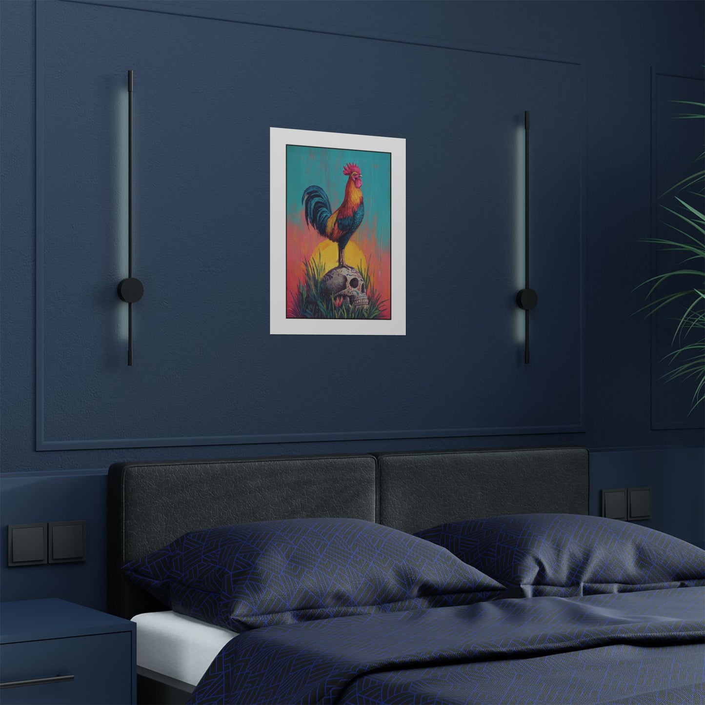 Rooster & Calavera Sun Poster — Life & Courage Art Print (Satin Poster)