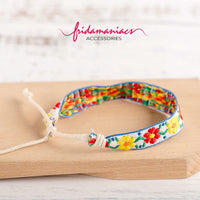 Girl embroidery wrtistband bracelet set with flowers, hearts, and strawberries. Floral and colorful bracelets.