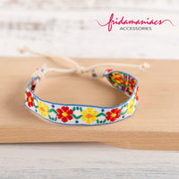 Girl embroidery wrtistband bracelet set with flowers, hearts, and strawberries. Floral and colorful bracelets.