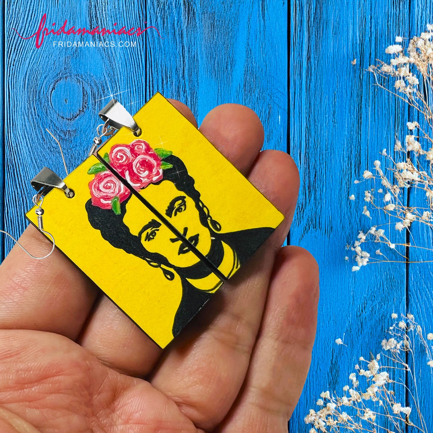 Frida Kahlo earrings painted by hand Mexican jewelry earrings