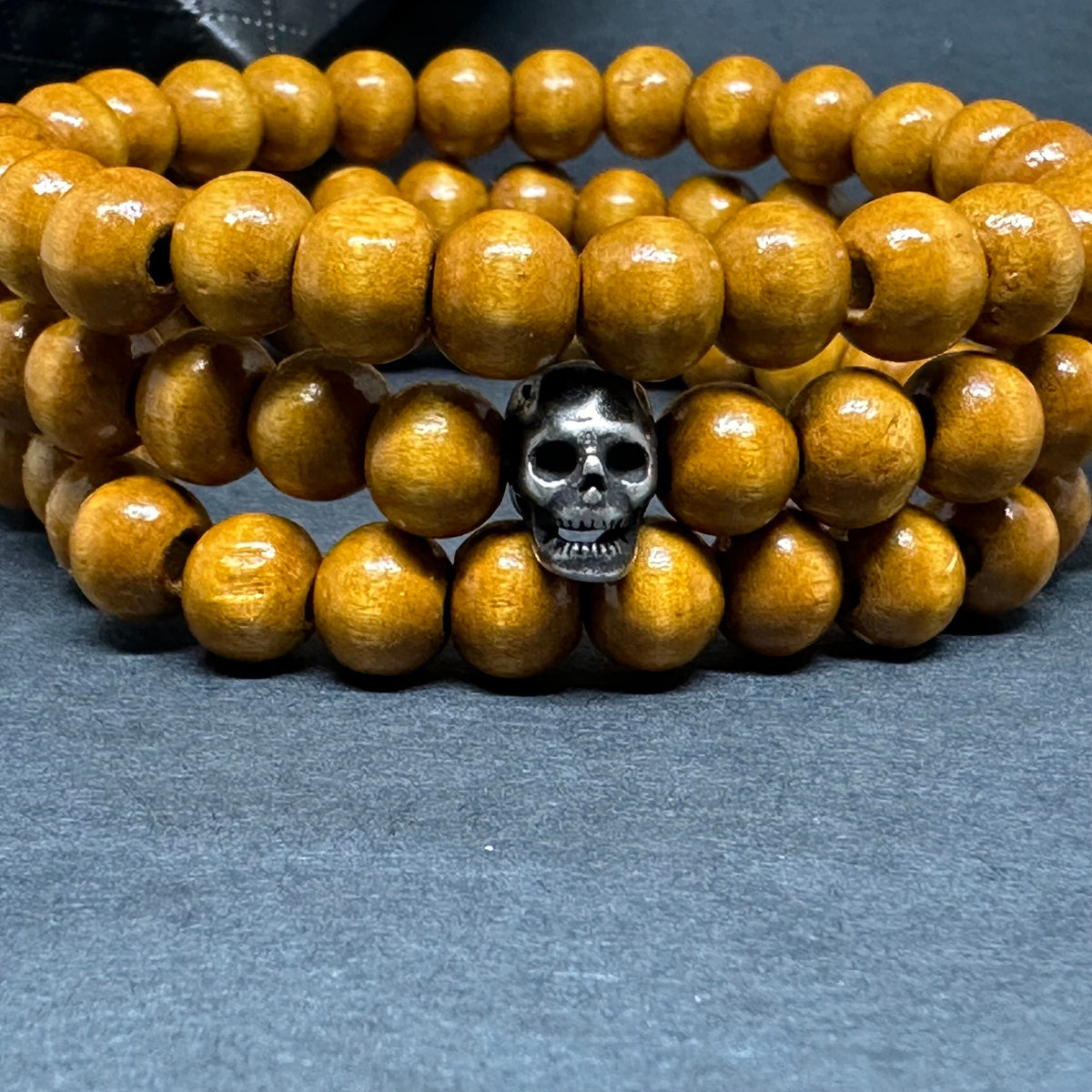 Multi Layer Wooden Bracelet Set Skull Fashion Jewelry Men Wristband Mix and Match Man Casual Outfit Natural Wood Beads Metallic Gothic Skull