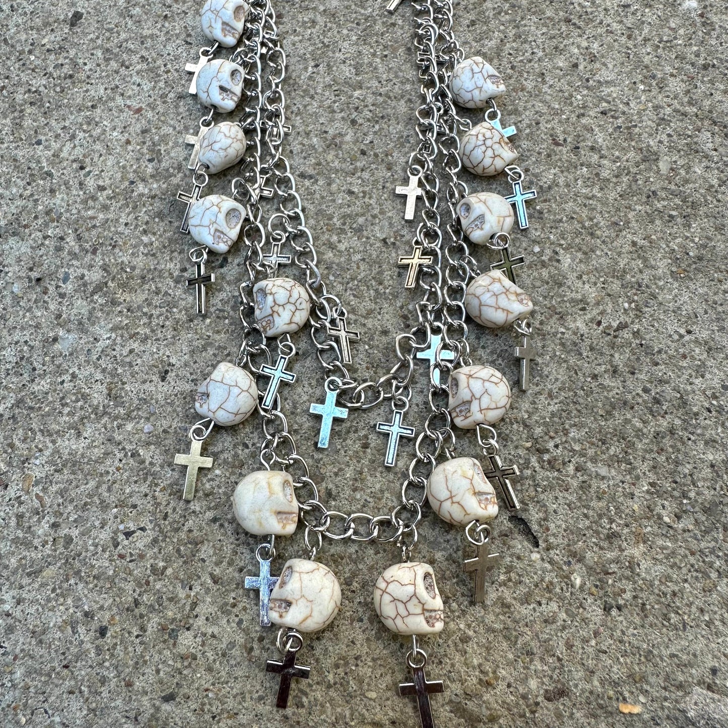 Double Chain Skull and Cross Necklace