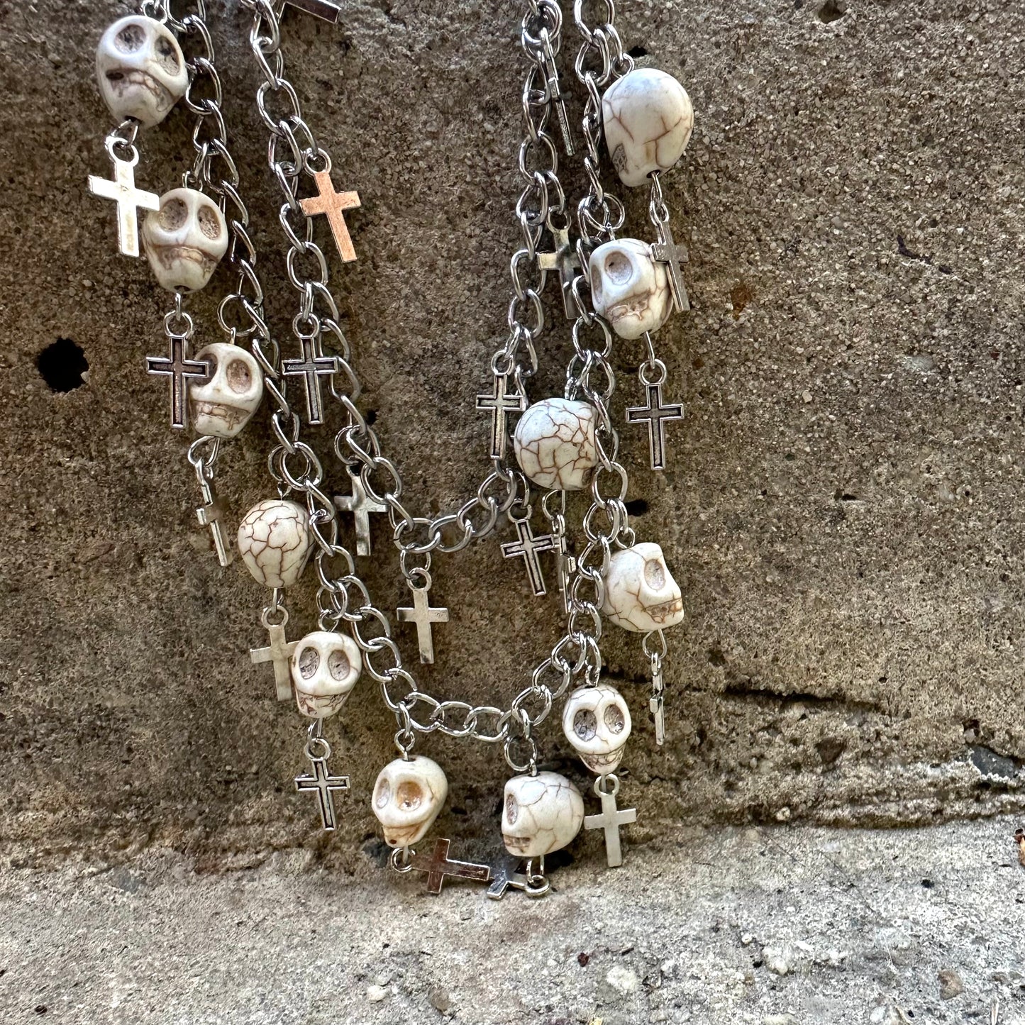 Double Chain Skull and Cross Necklace