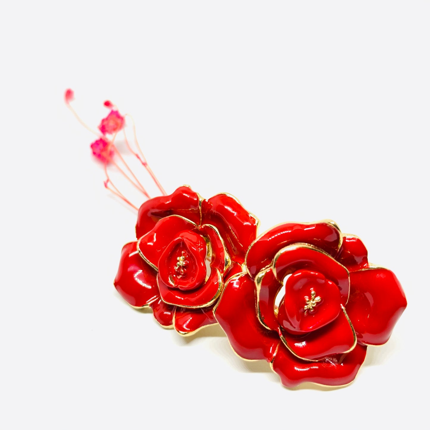 Mexican Red Rose Statement Enamel and Gold Stud Earrings