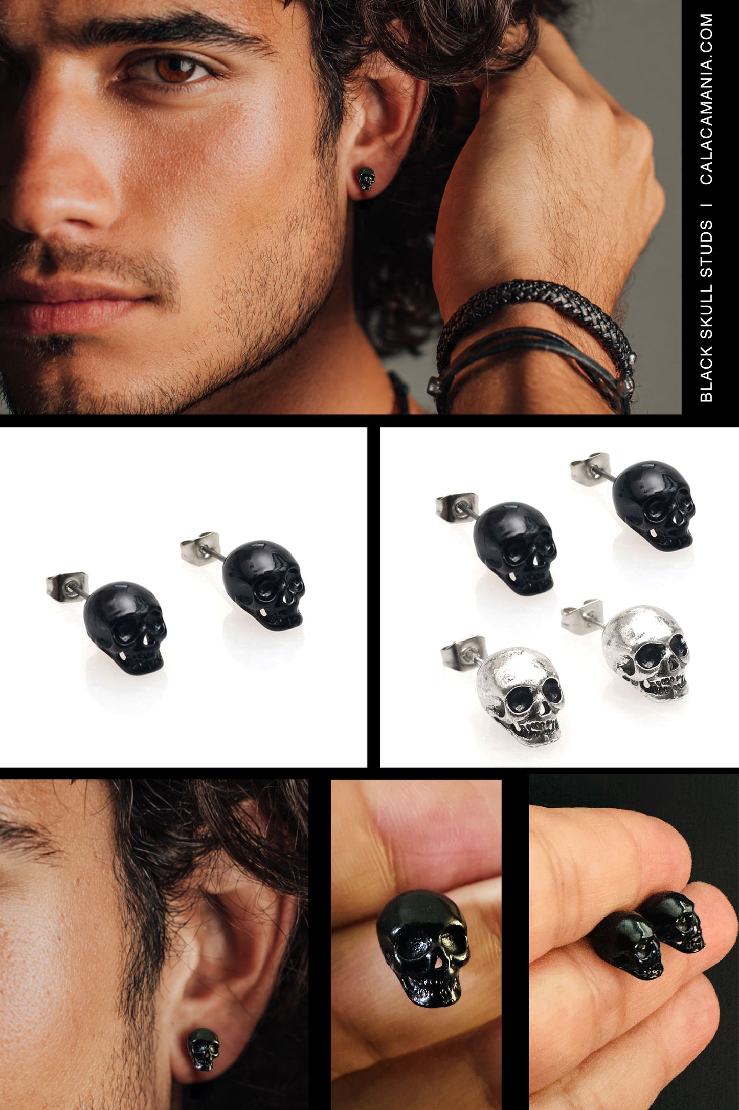 Unisex Black Skull Stud Earrings