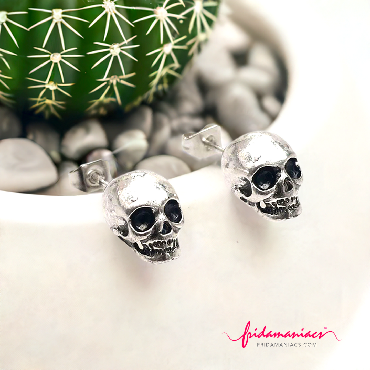 Mexican silver earrings skull rustic.png