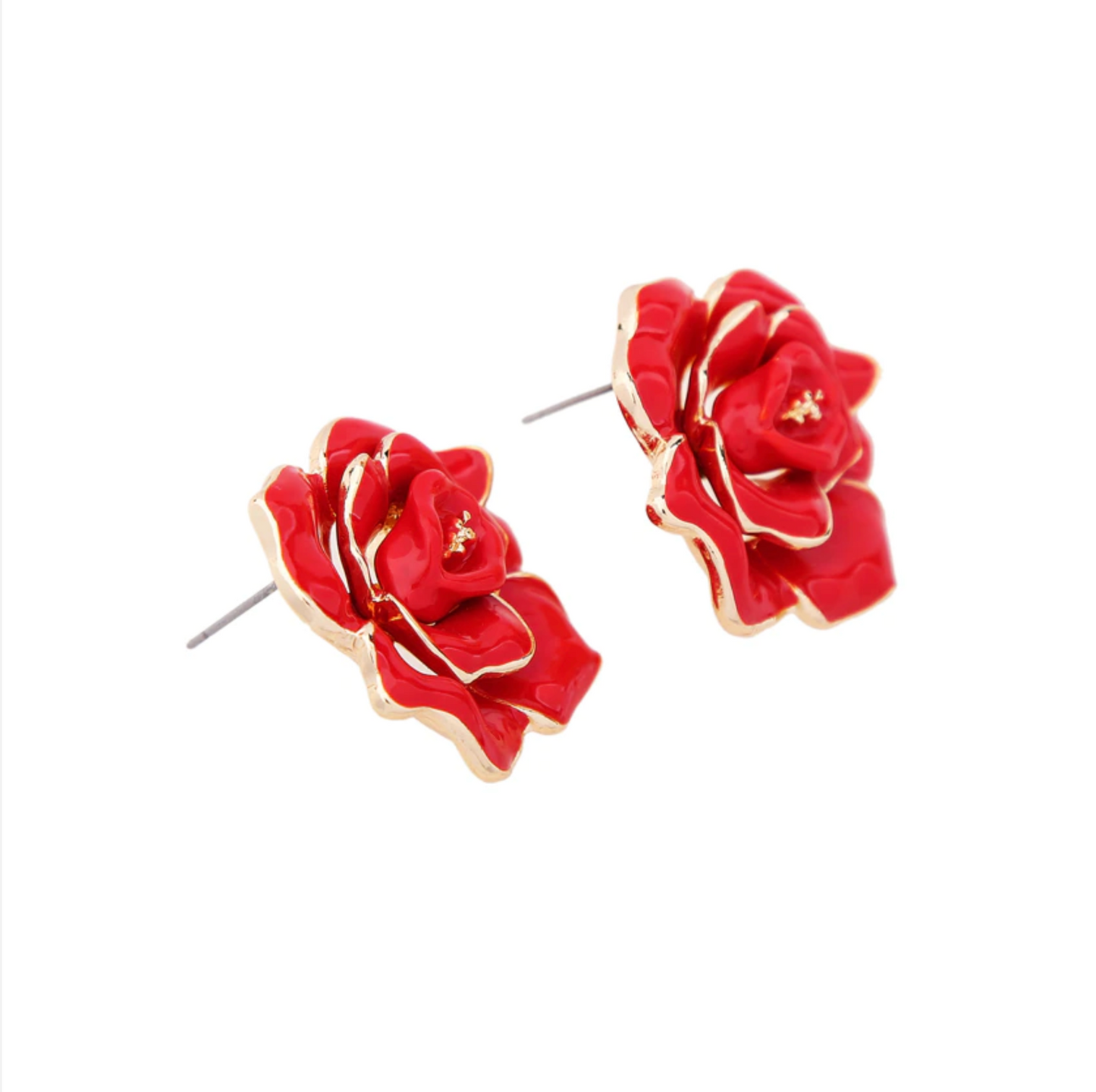 Mexican Red Rose Statement Stud Earrings