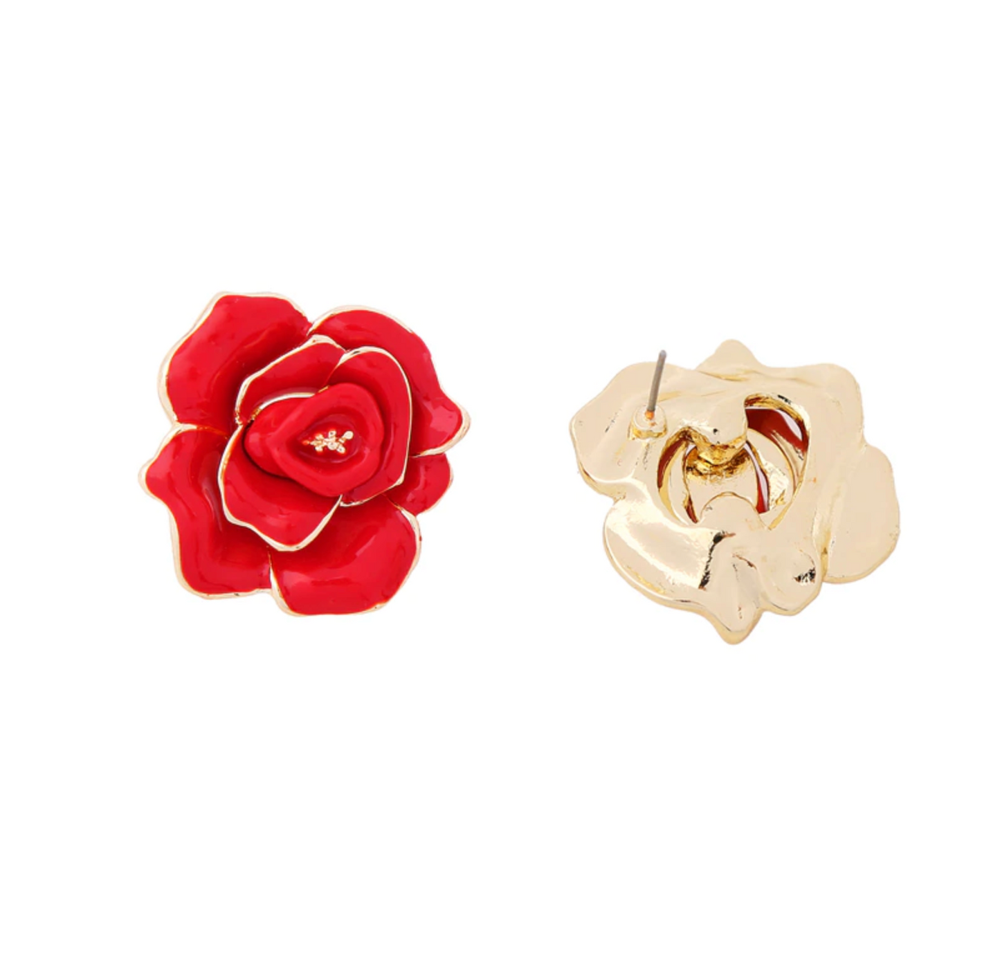 Mexican Red Rose Statement Stud Earrings