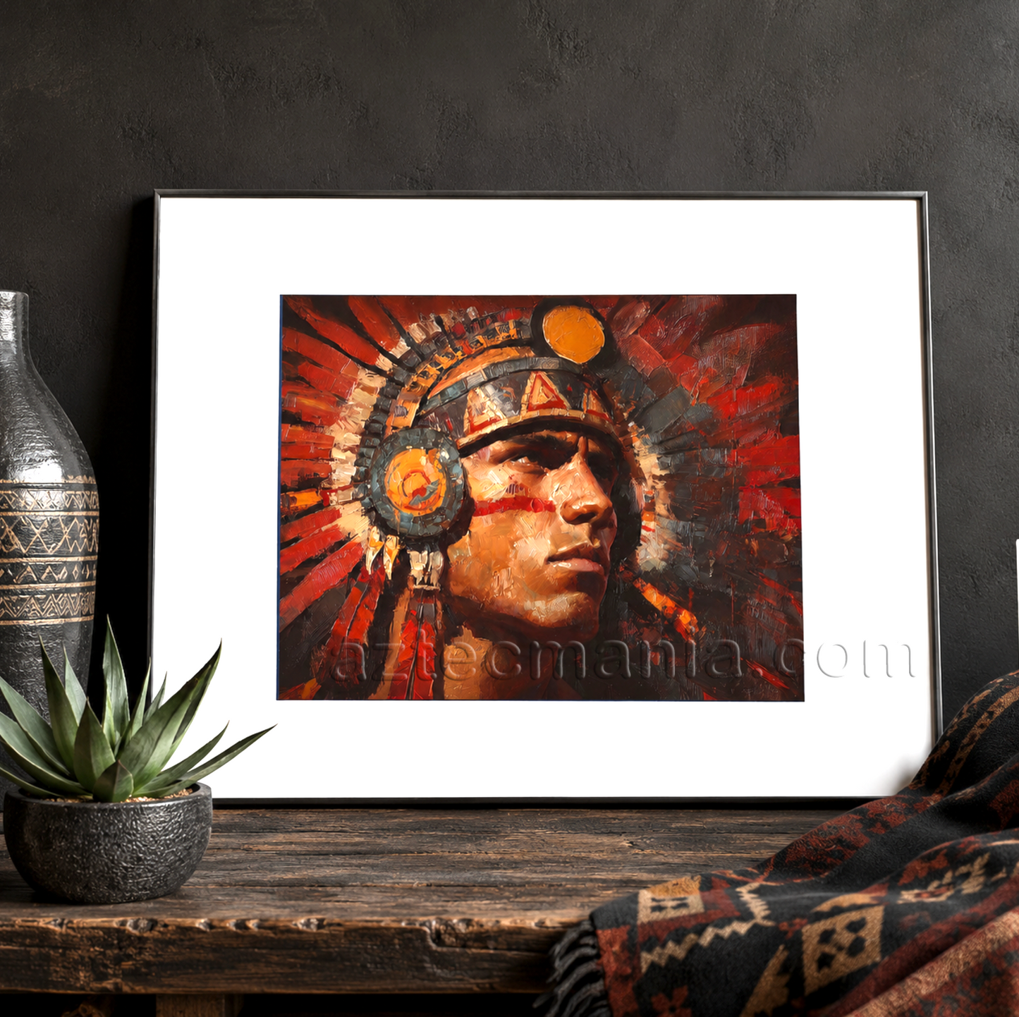 Framed Aztec Warrior Art Print: Salute to the Sun (11 x 14 inches)