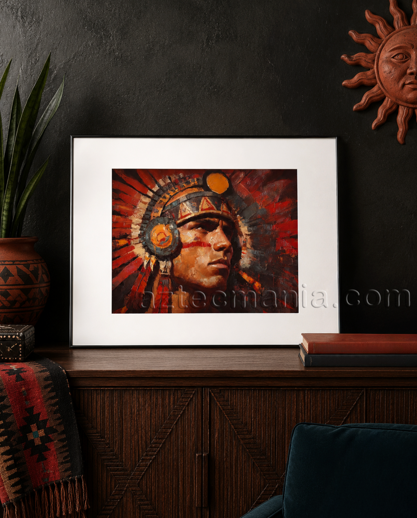 Framed Aztec Warrior Art Print: Salute to the Sun (11 x 14 inches)