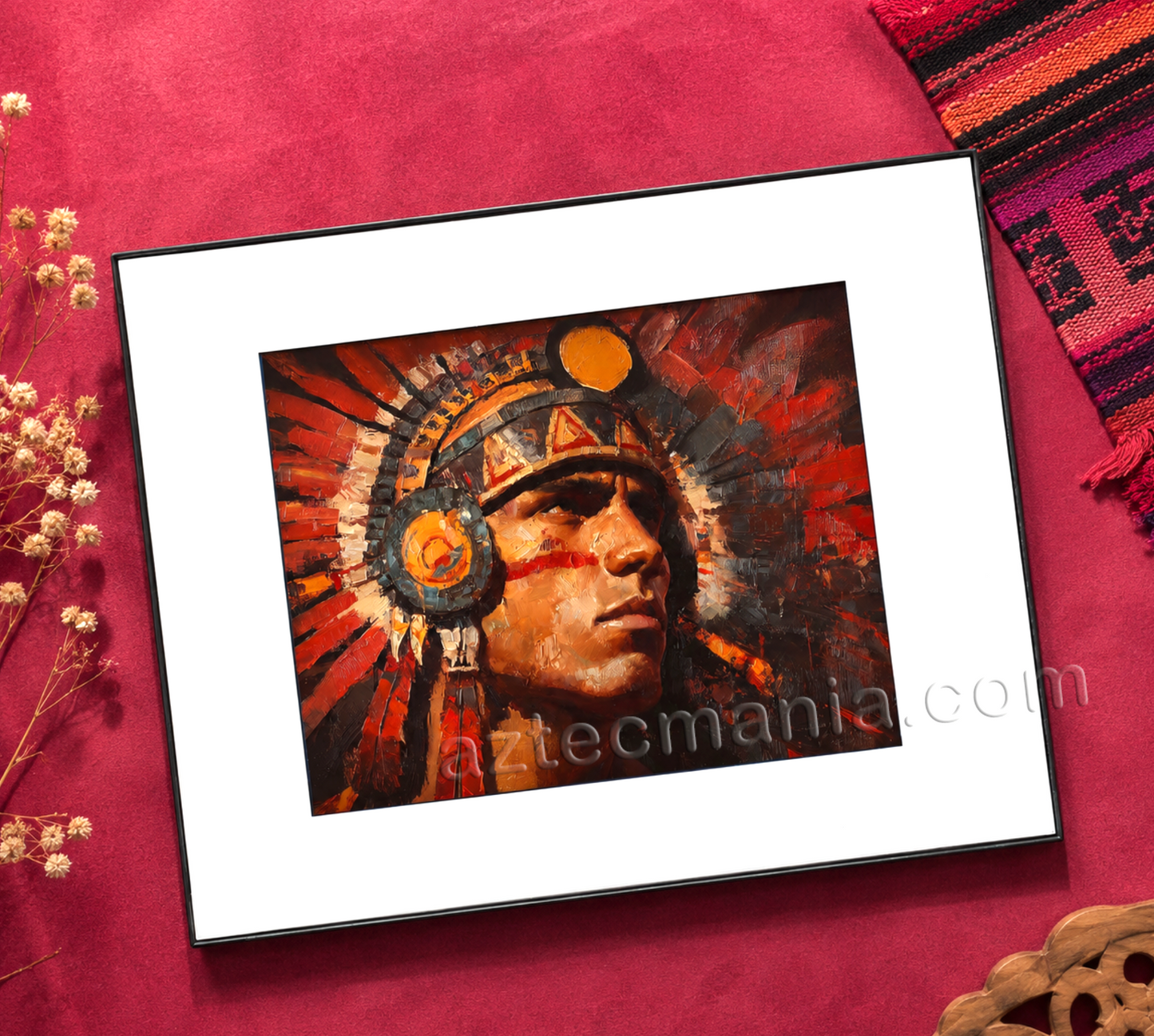Framed Aztec Warrior Art Print: Salute to the Sun (11 x 14 inches)