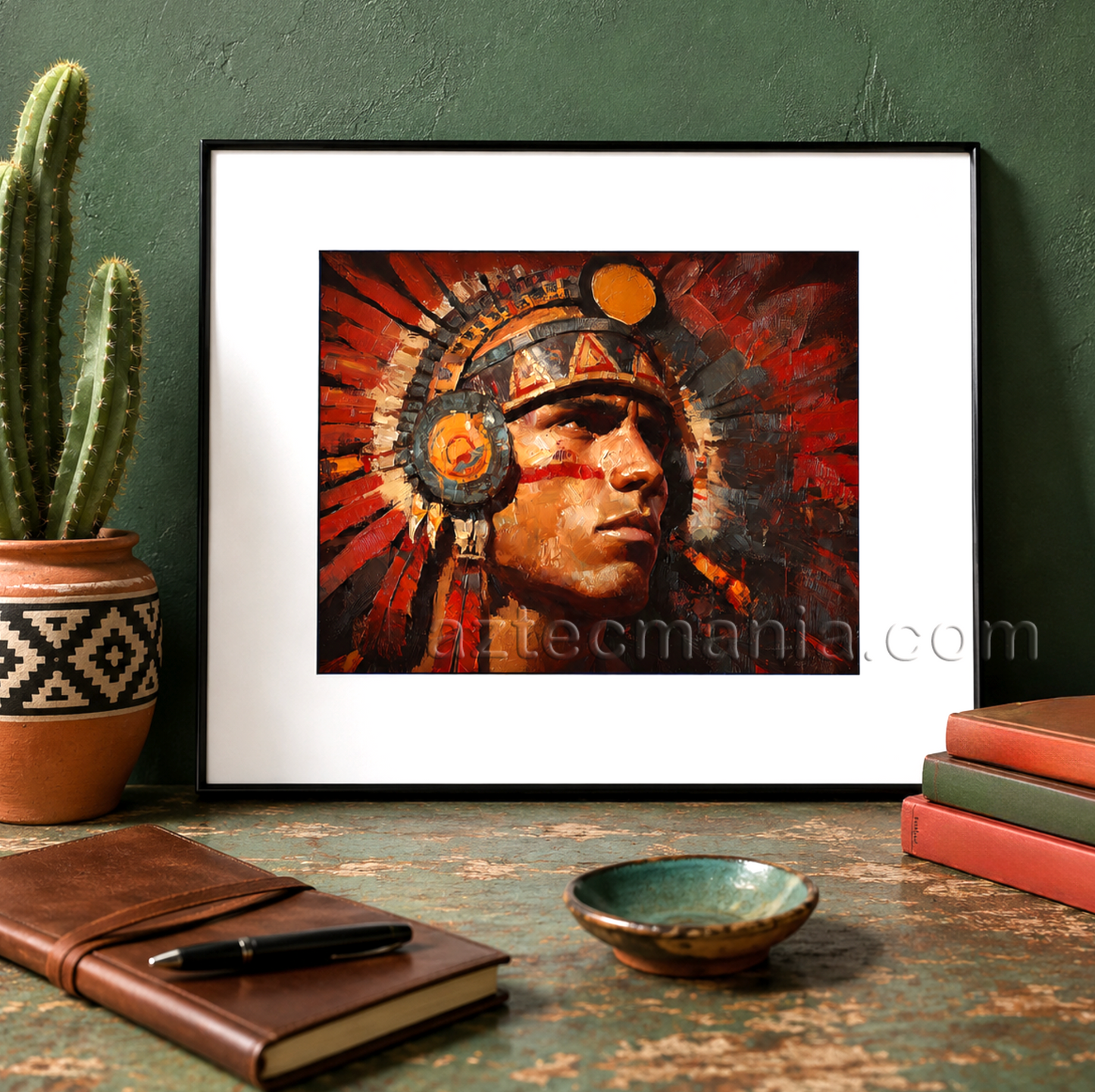 Framed Aztec Warrior Art Print: Salute to the Sun (11 x 14 inches)
