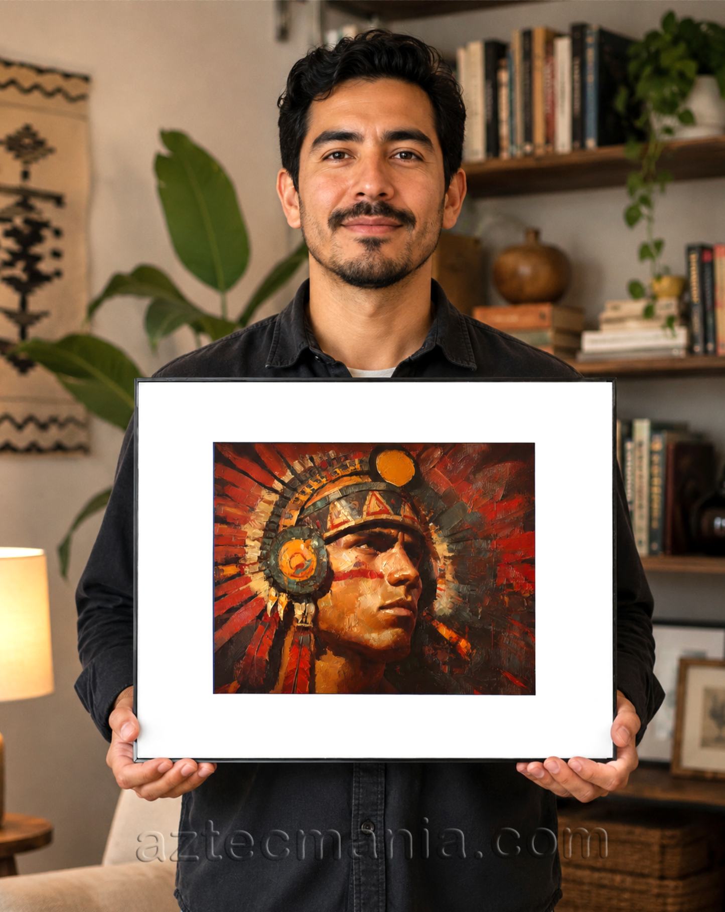 Framed Aztec Warrior Art Print: Salute to the Sun (11 x 14 inches)