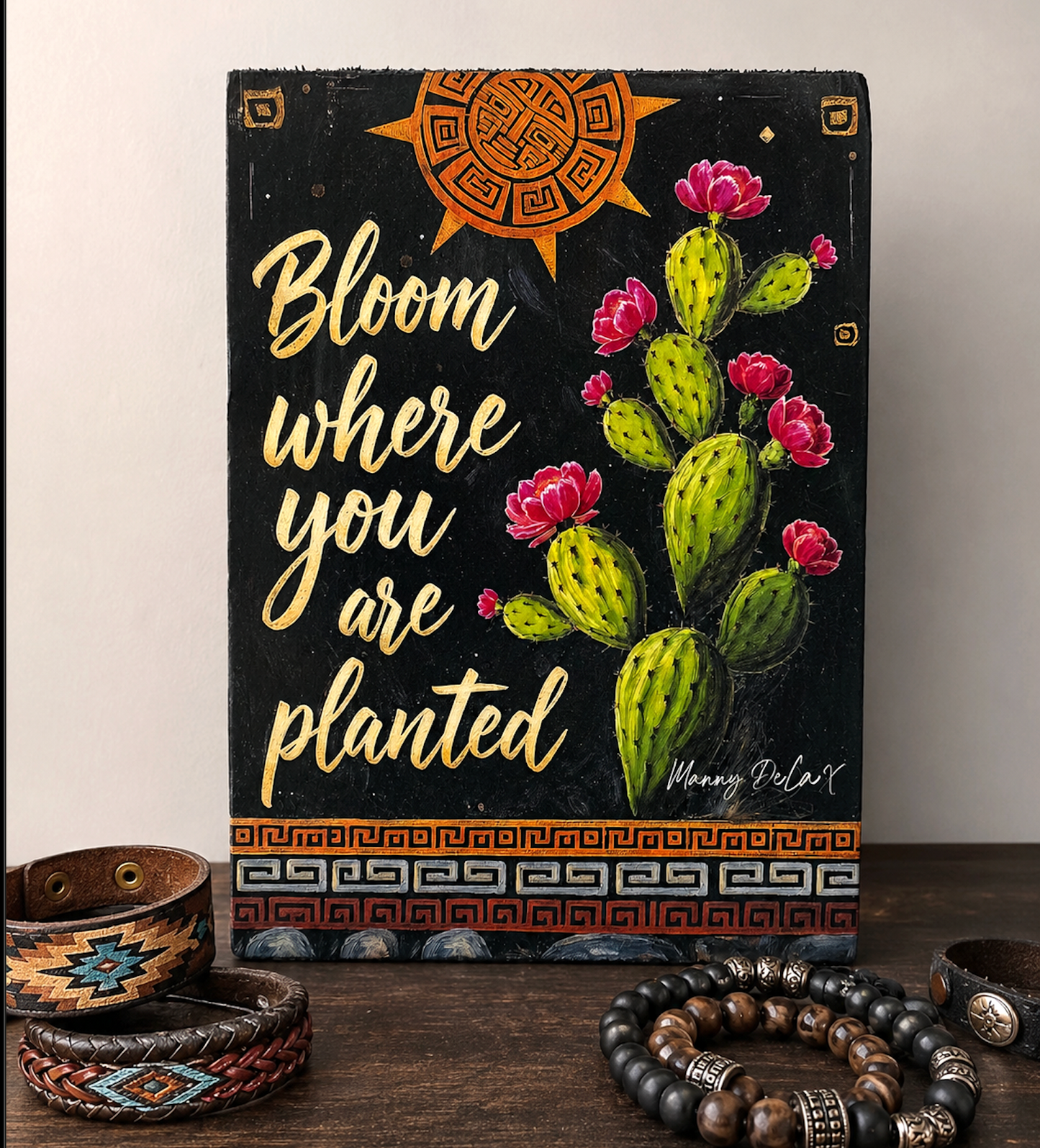 Aztec Inspired Wood Block Art Sign