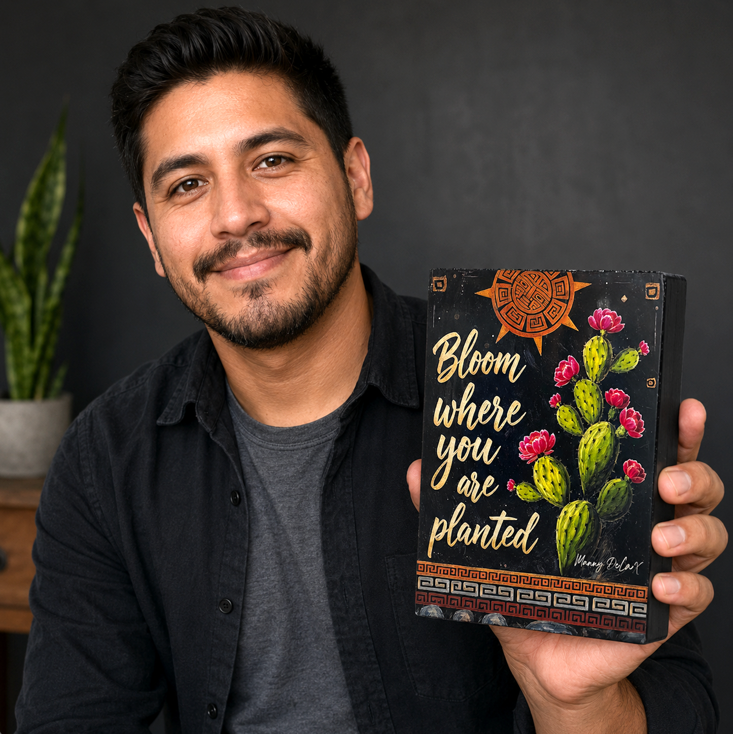 Aztec Inspired Wood Block Art Sign