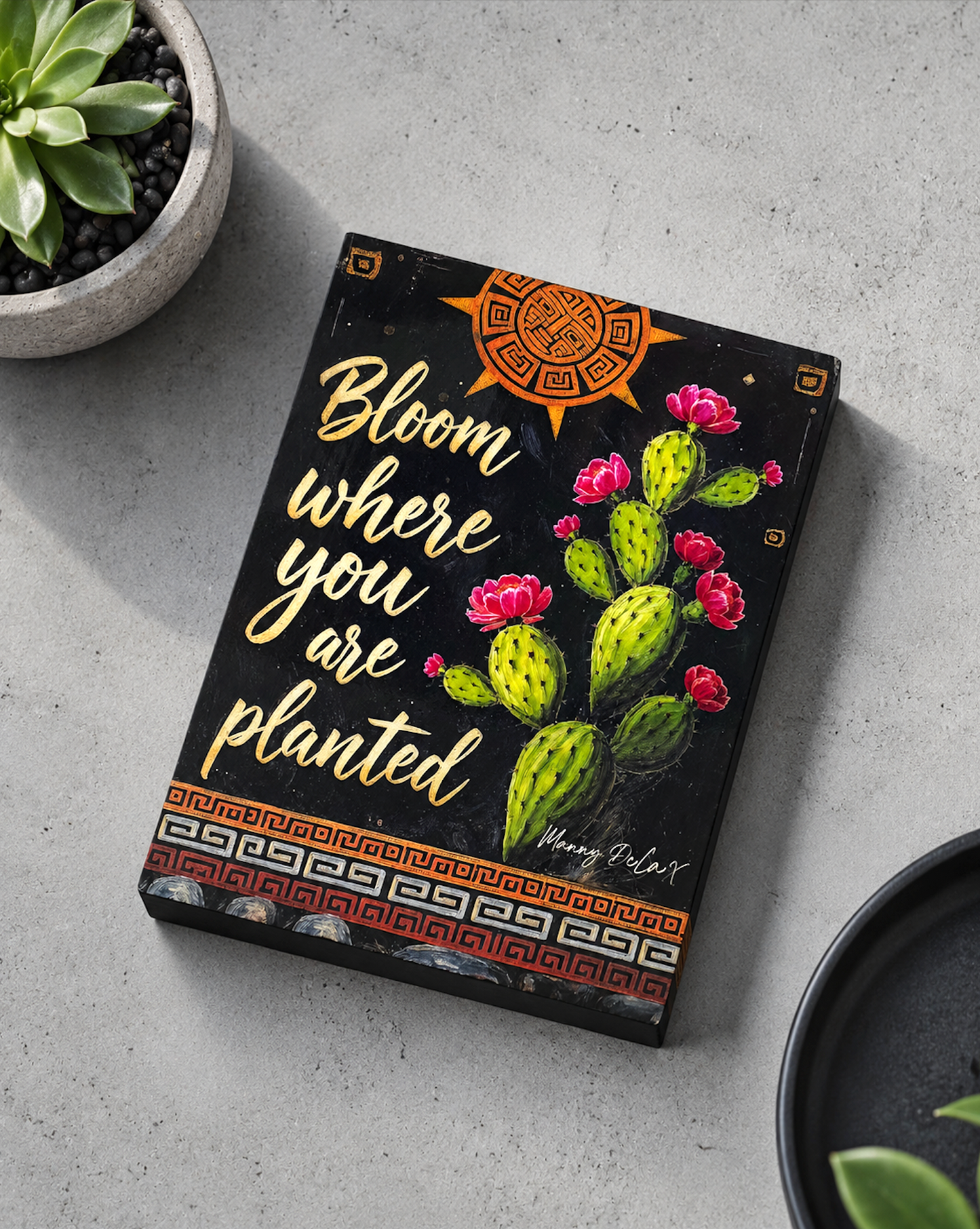 Aztec Inspired Wood Block Art Sign