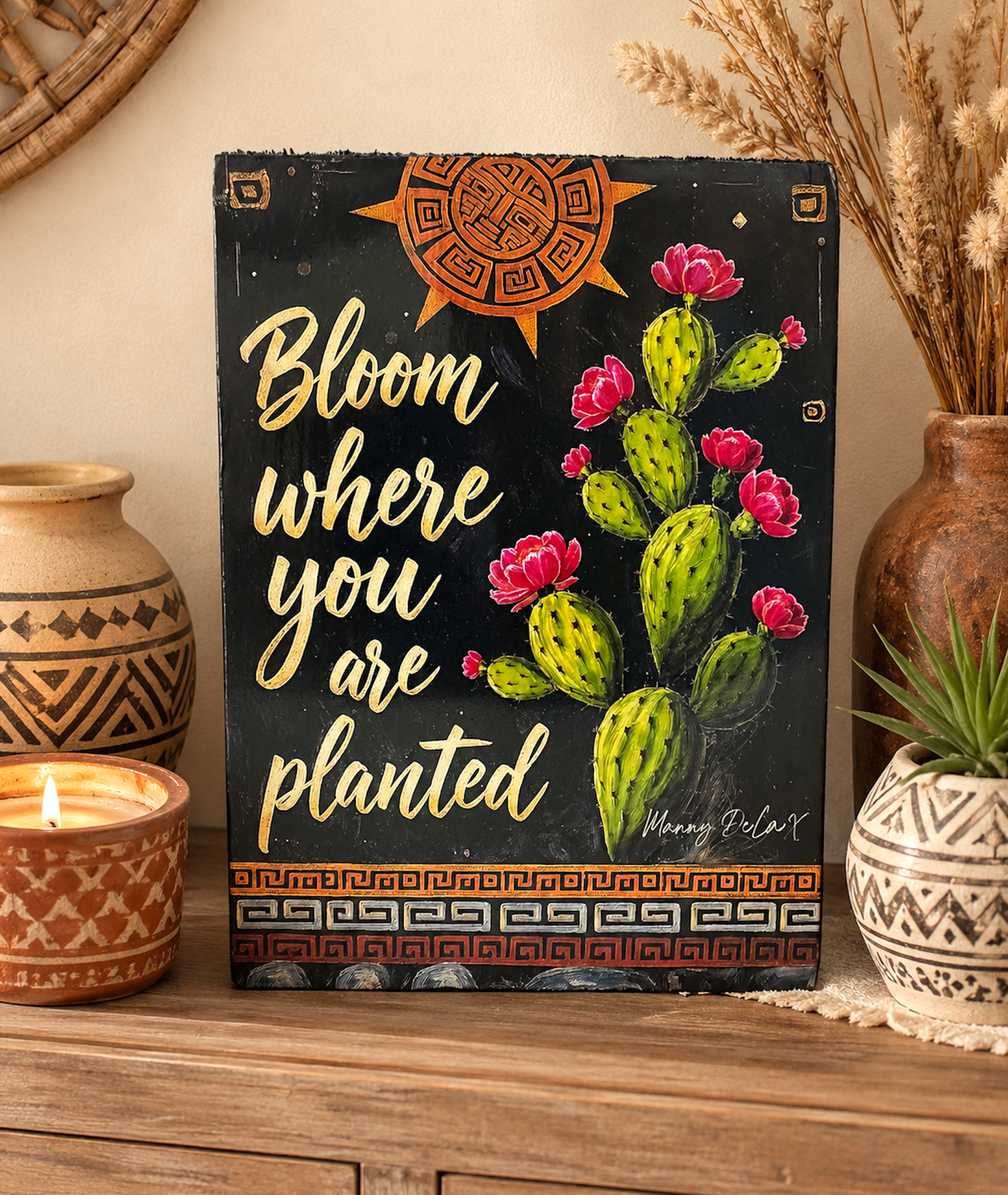 Aztec Inspired Wood Block Art Sign