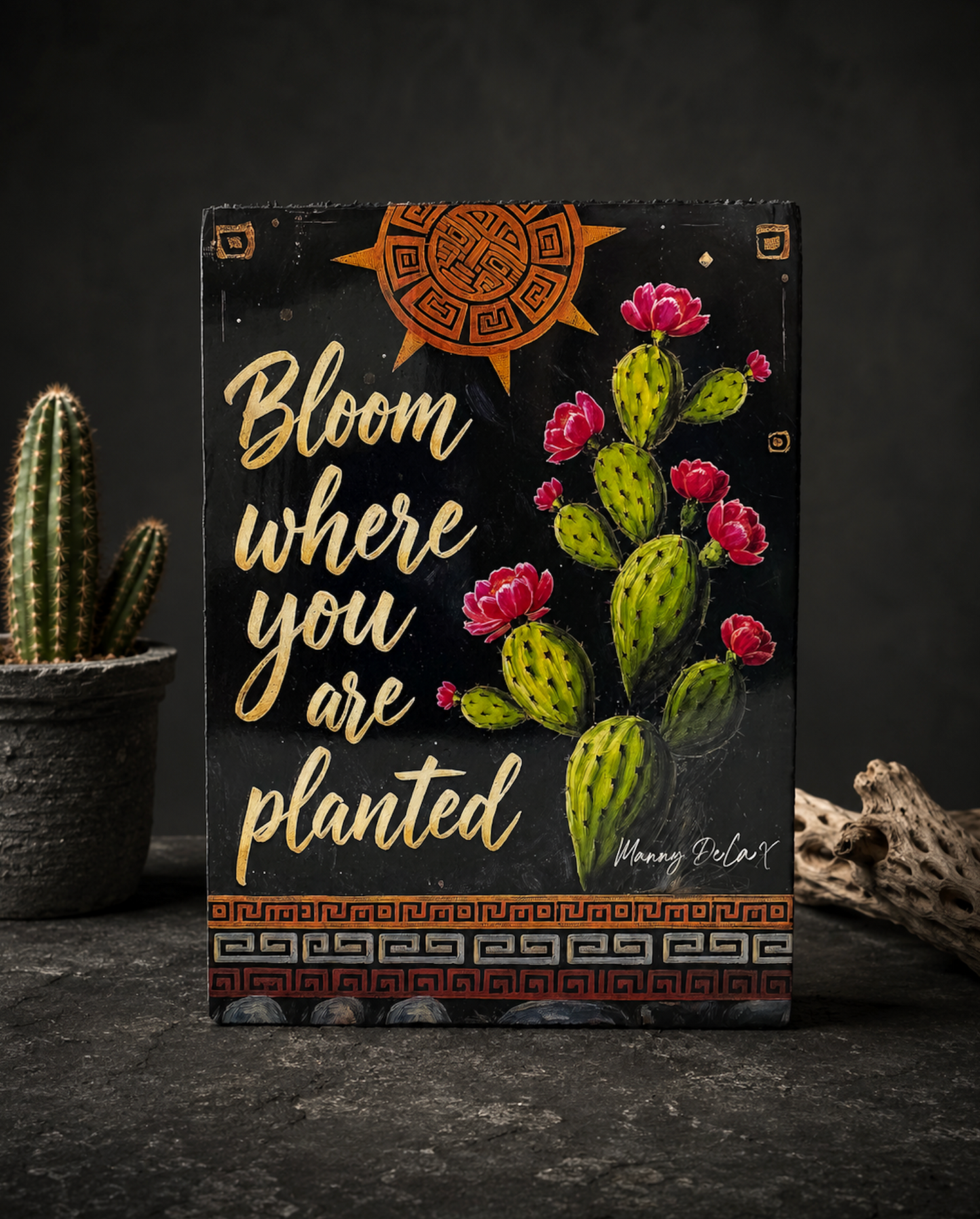 Aztec Inspired Wood Block Art Sign