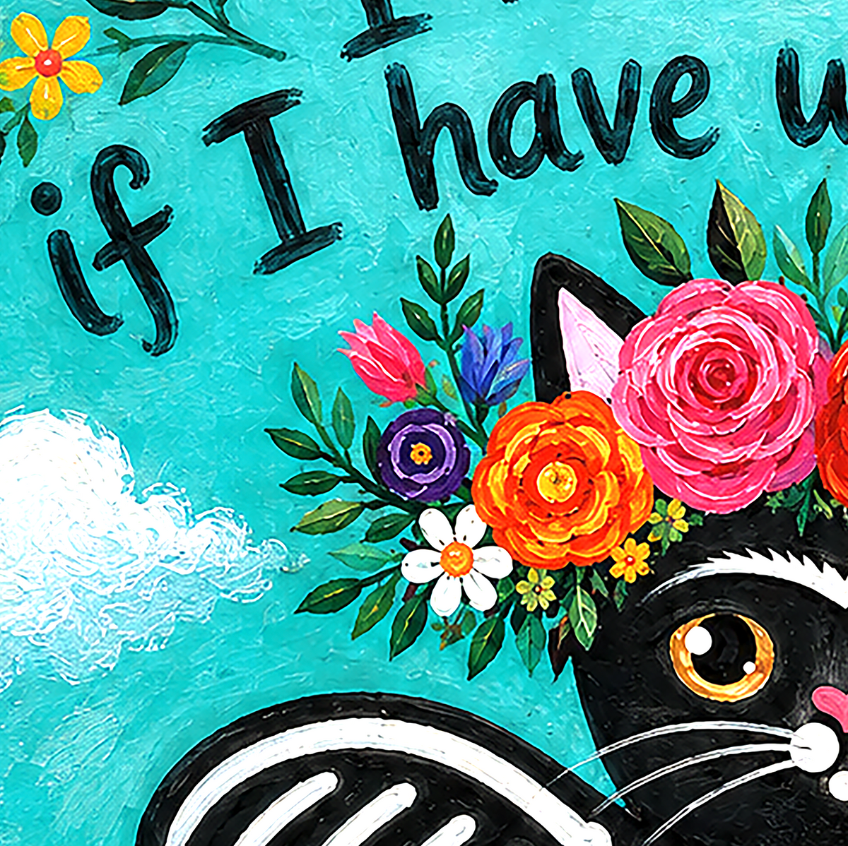 Black Cat Art Print: Whimsical Frida Cathlo™ Wall Decor (8.5 x 11 inch)