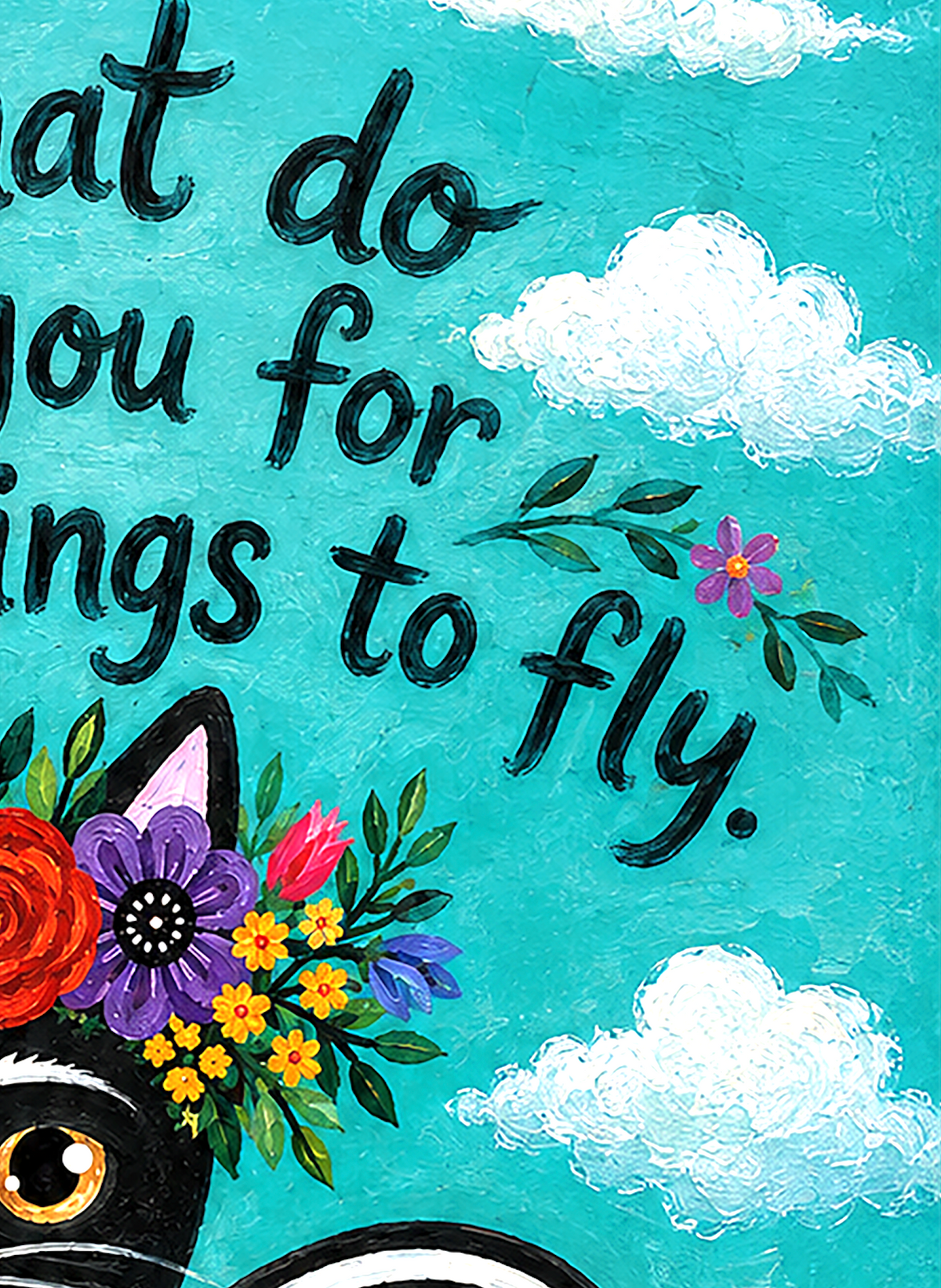 Black Cat Art Print: Whimsical Frida Cathlo™ Wall Decor (8.5 x 11 inch)