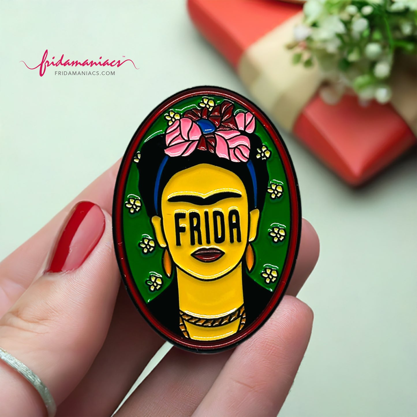 FRIDA Pin Back Button Bohemian Brooch Mexican Artist Icon Portrait Fridalovers Gift Idea Badge Girls and Women Trendy Frida Inspired Fashion