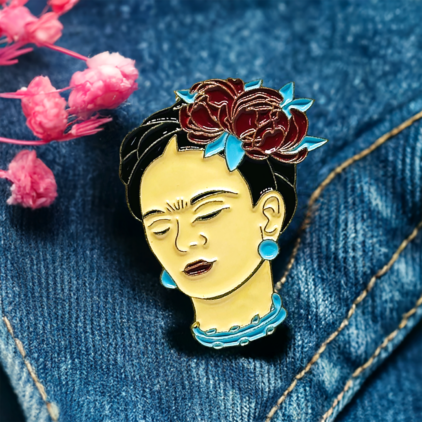 Fashionable Floral Frida Enamel Pin - Metallic Brooch