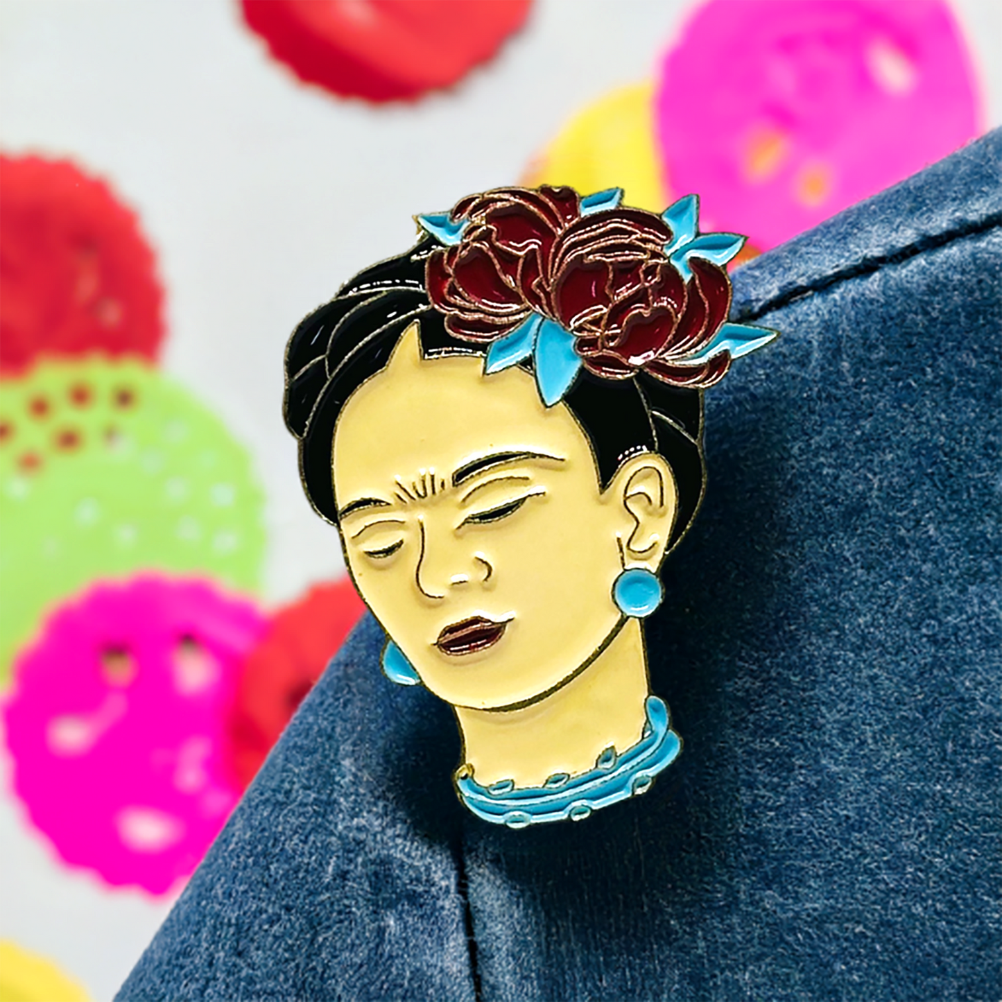 Fashionable Floral Frida Enamel Pin - Metallic Brooch