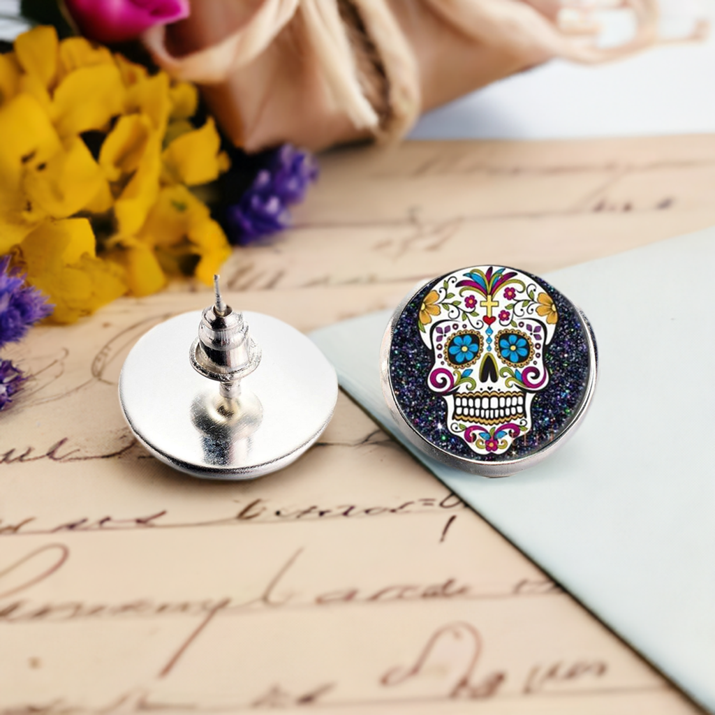 Mexican sugar skull stud earrings