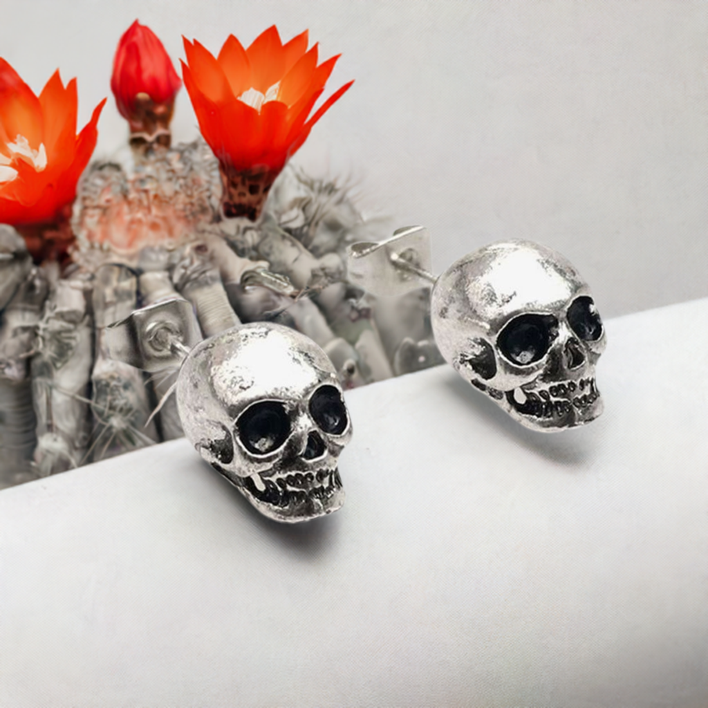 Unisex Mexican silver skull stud earrings . Antique silver skull jewelry for guys. Rustic silver skull stud earrings Rock Punk Fashion for boys and girls. Mexican earrings. Mexico Mexican jewelry inspired by Frida Kahlo. Great gift idea.