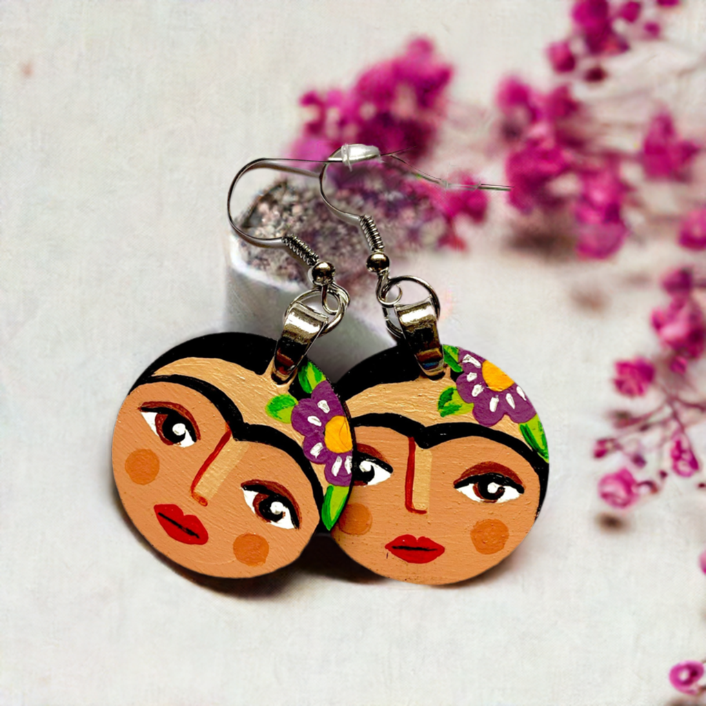 Frida Inspired Handpainted Wooden Earrings