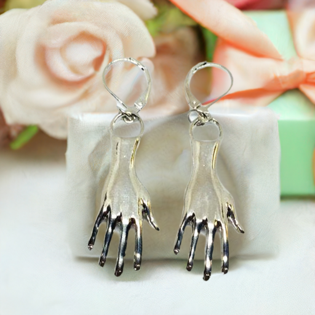 Charming Silver Tone Frida Hand Earrings