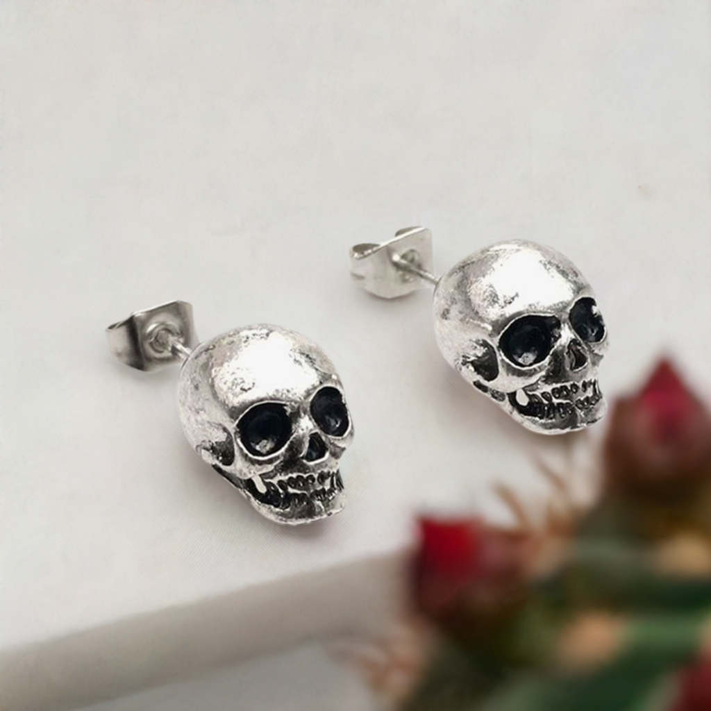 Unisex Mexican silver skull stud earrings . Antique silver skull jewelry for guys. Rustic silver skull stud earrings Rock Punk Fashion for boys and girls. Mexican earrings. Mexico Mexican jewelry inspired by Frida Kahlo. Great gift idea.