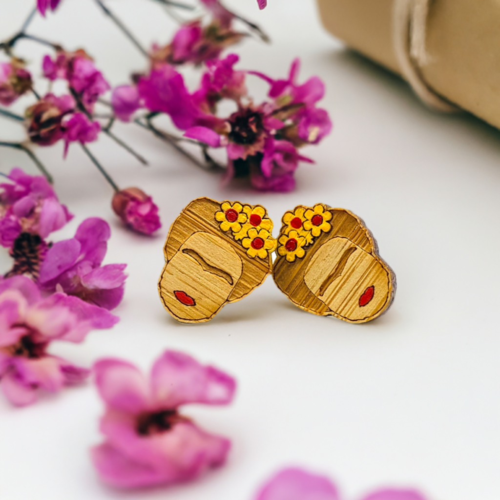 Mini Bamboo Frida Stud Earrings with Yellow Flowers