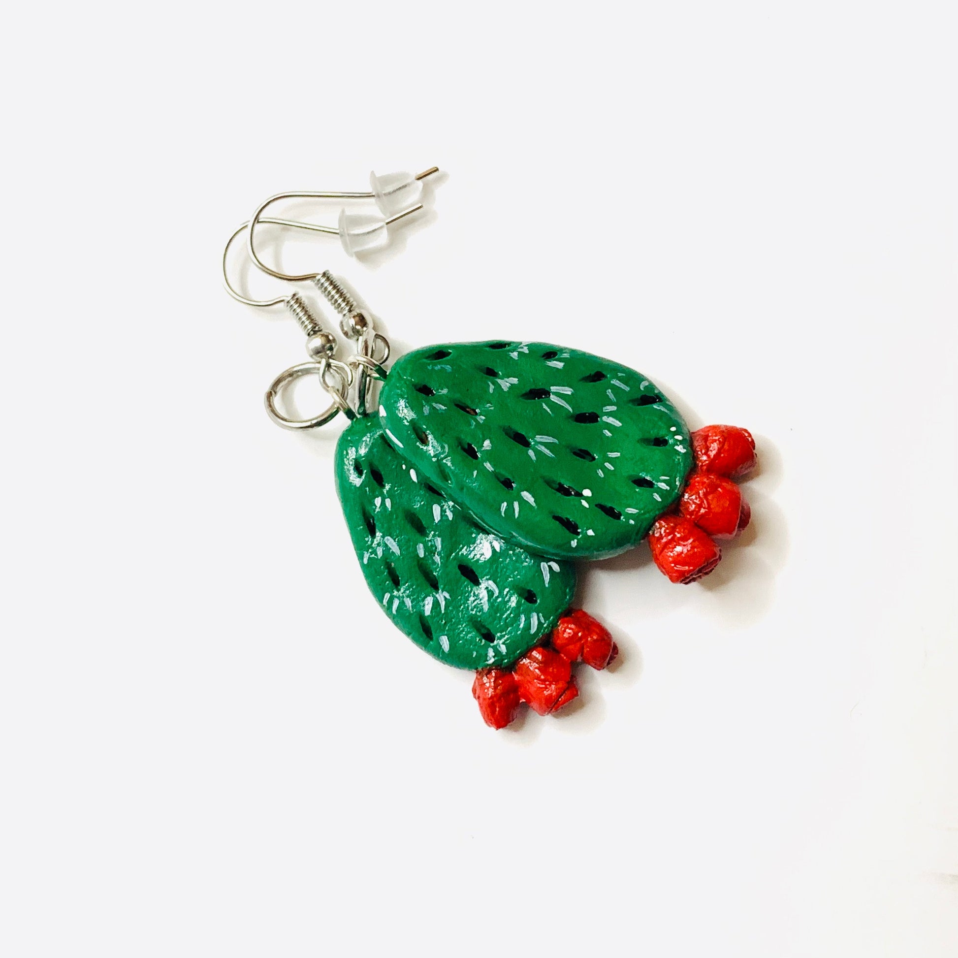 Glamorous Carved Cactus Earrings Clay Jewelry Mexico Red Flowers Folk ArtWear Fashion Summer Girls Women Gift Aretes Nopales Mujer Claywelry