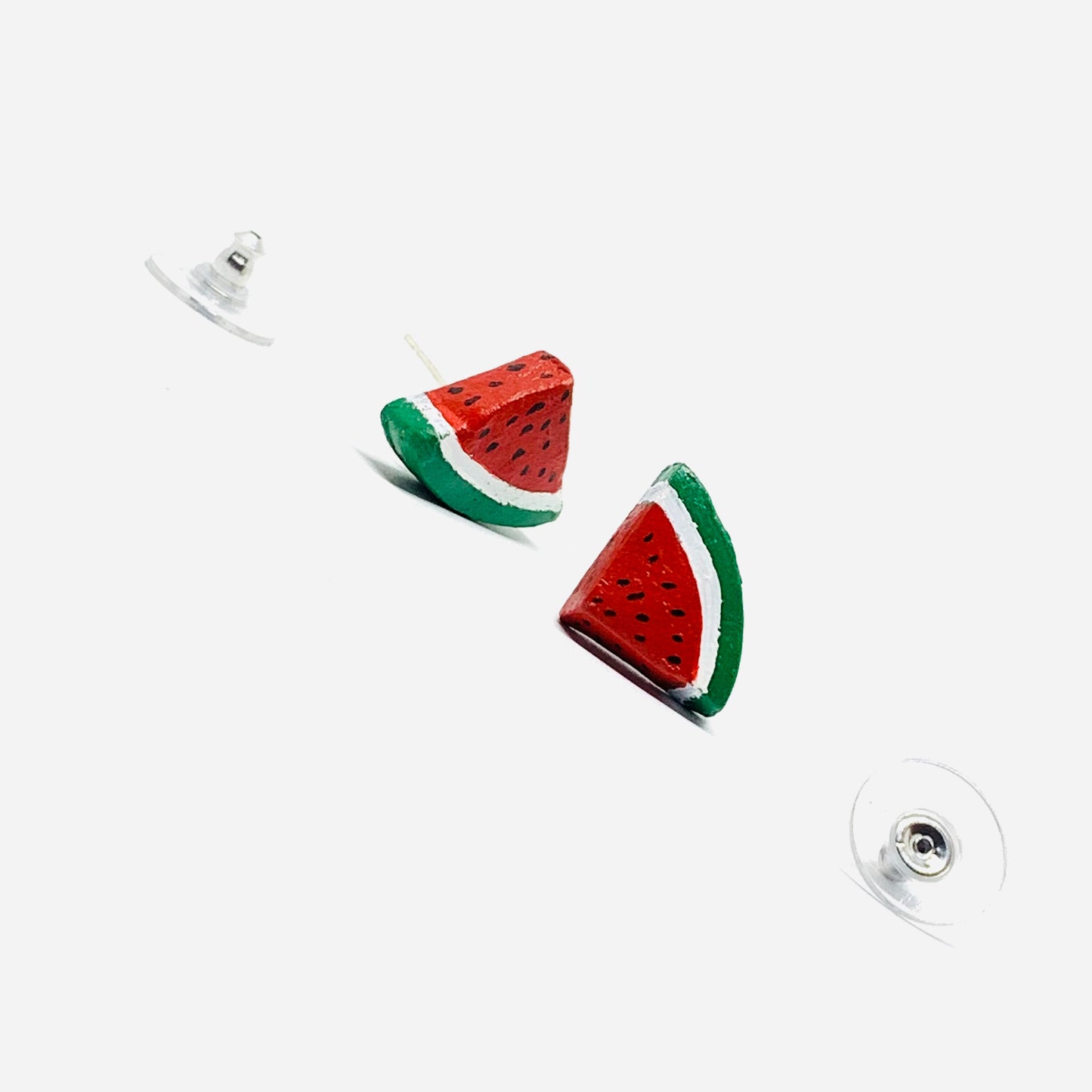 Watermelon Clay Stud Earrings Mexican Artisan Designed Handmade HandPainted Food Jewelry Mexico FolkArt WearableArt Girl Sandia Aretes Barro
