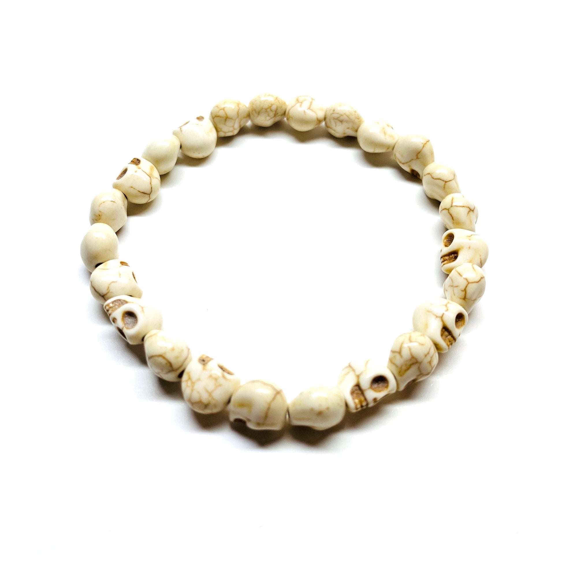 Skull Bracelet Skull Beads Wristband Men Skull Jewelry Unisex Skeleton Calaveras Pulsera Men's Jewelry Beige Casual Fashion Day of the Dead