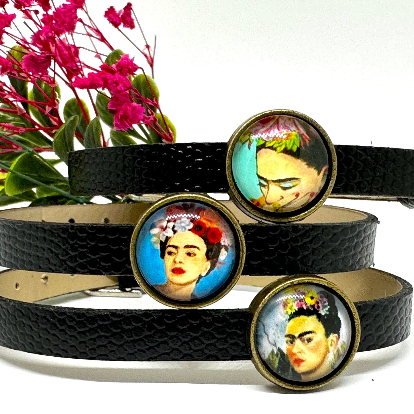 Lovely Frida Inspired Charm Bracelet Set for Girls Casual Fashion Summer Fun Spring Cute Birthday Gift Idea Black Leather Adjustable Straps