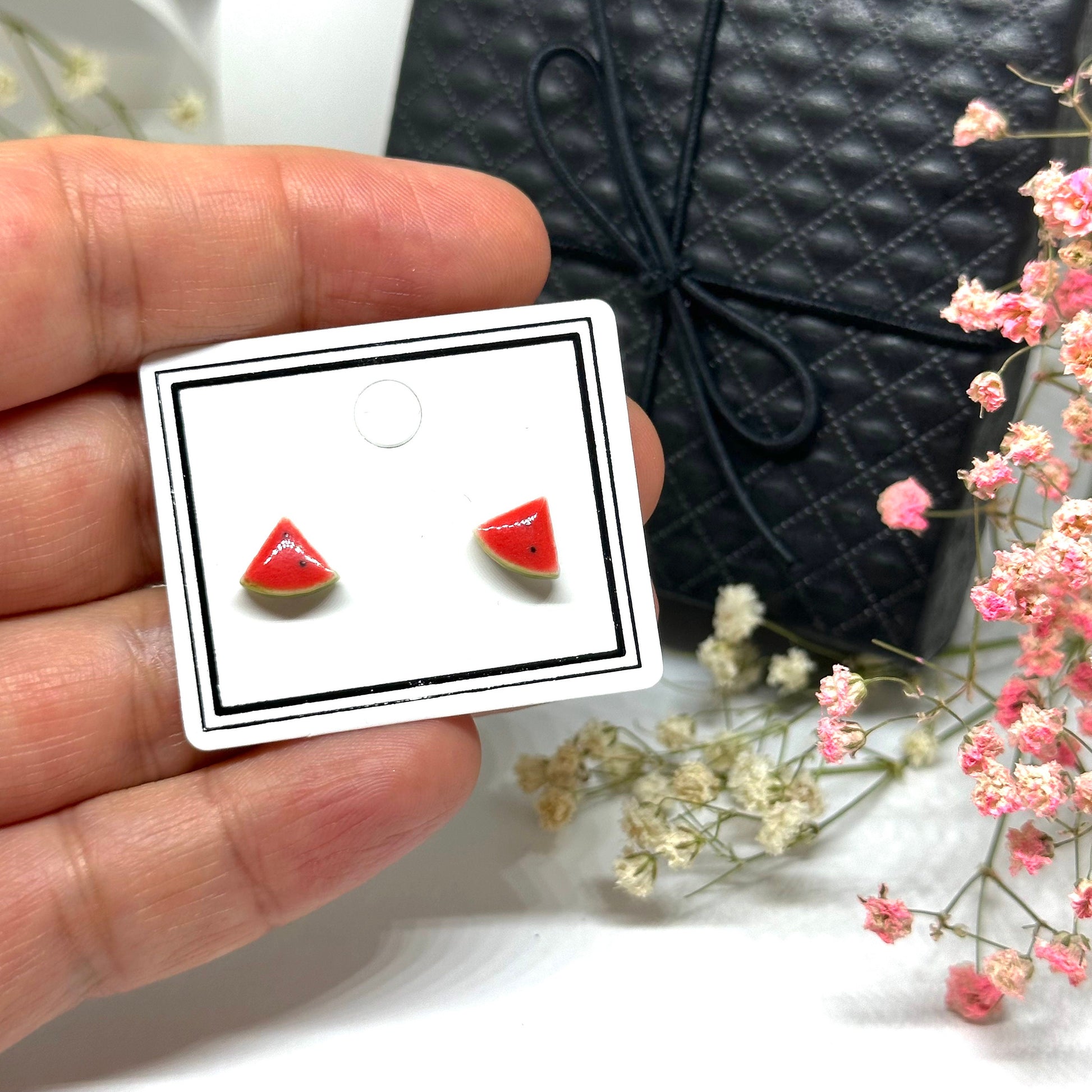 Cute Tiny Watermelon Stud Earrings Ceramic Jewelry Clay Summer Fashion for Girls Casual Urban Outfit Minimalist Style Aretes Ceramica Sandia