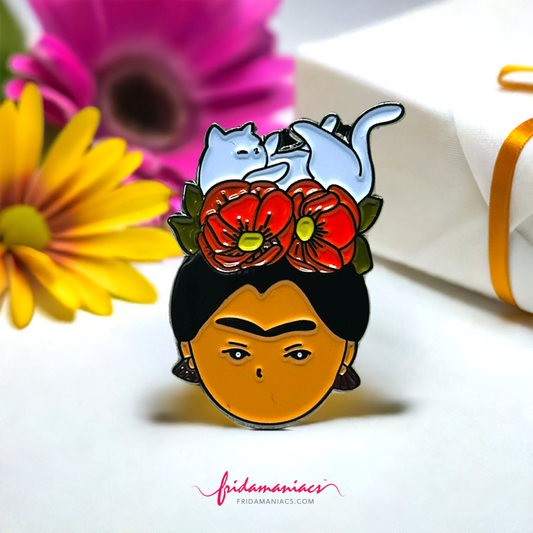 Frida and the Cat Enamel Pin - Metallic Brooch